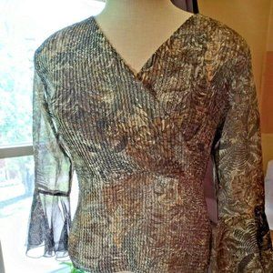 Jennifer Lloyd 3/4 Bell Sleeve V Neck Brn/white